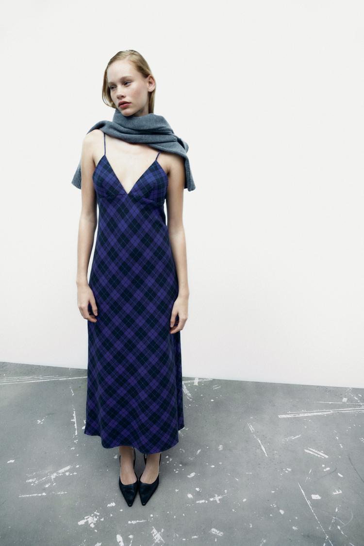 Zara blue plaid dress discount